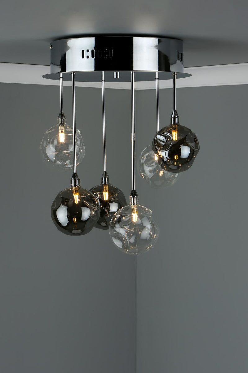 Dar Lighting Quinn 6 Light Semi Flush Polished Chrome With Smoked & Clear Glass • QUI0610