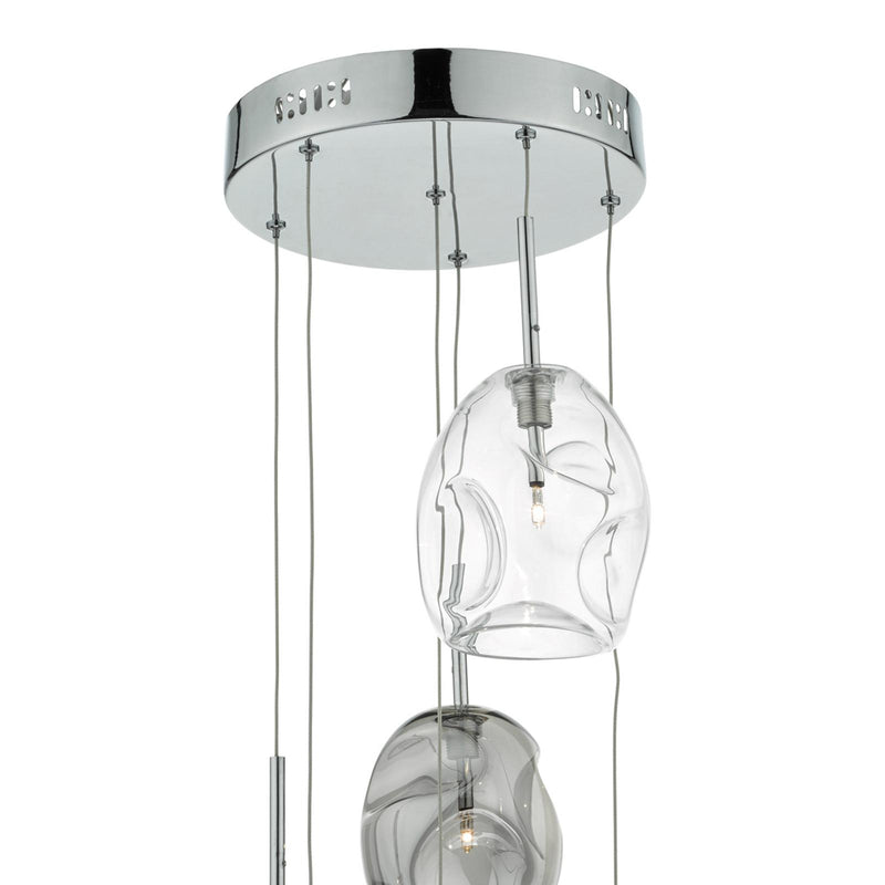 Dar Lighting Quinn 6 Light Cluster Pendant Smoked & Clear Glass • QUI6410