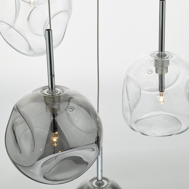 Dar Lighting Quinn 6 Light Cluster Pendant Smoked & Clear Glass • QUI6410