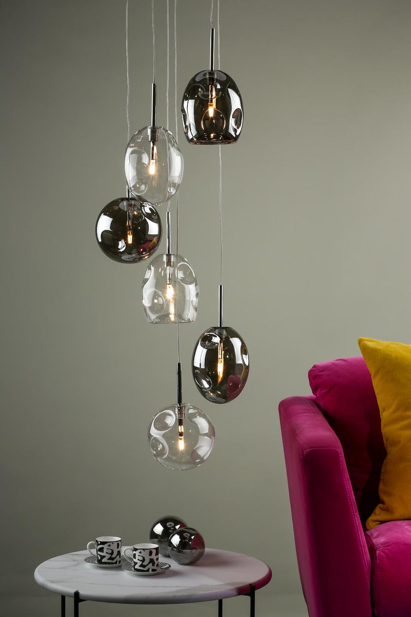 Dar Lighting Quinn 6 Light Cluster Pendant Smoked & Clear Glass • QUI6410