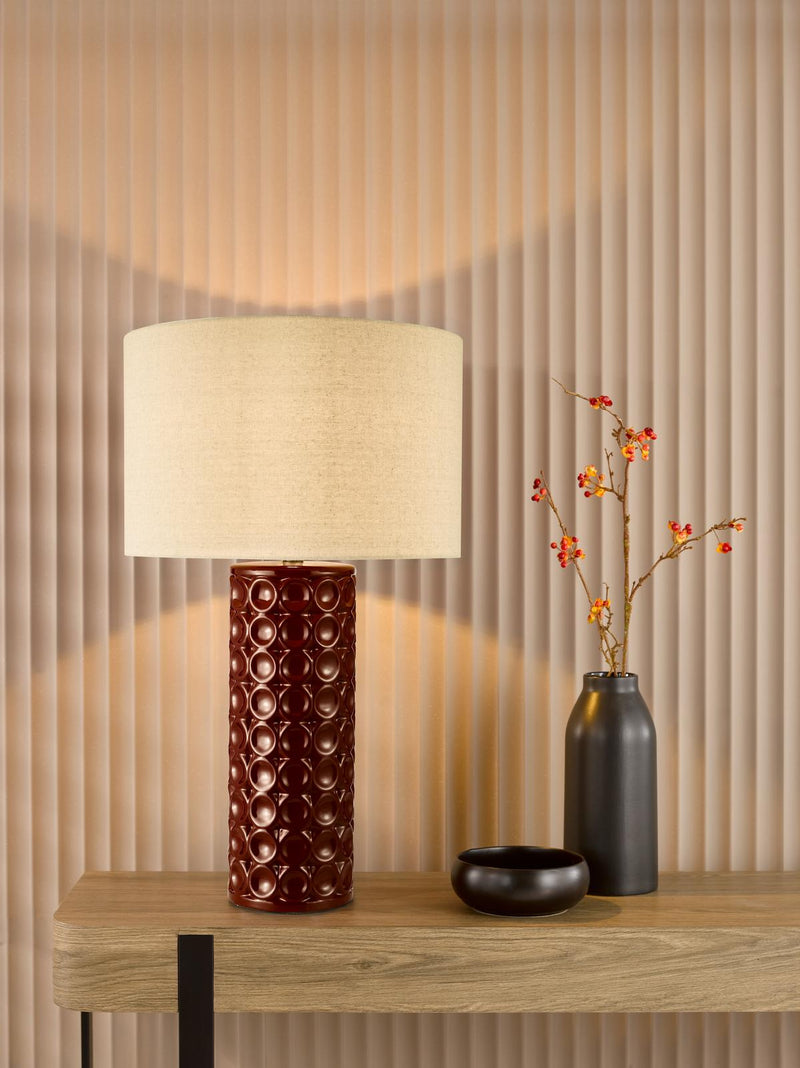 Dar Lighting Raja Table Lamp Red and Antique Bronze With Shade • RAJ4225