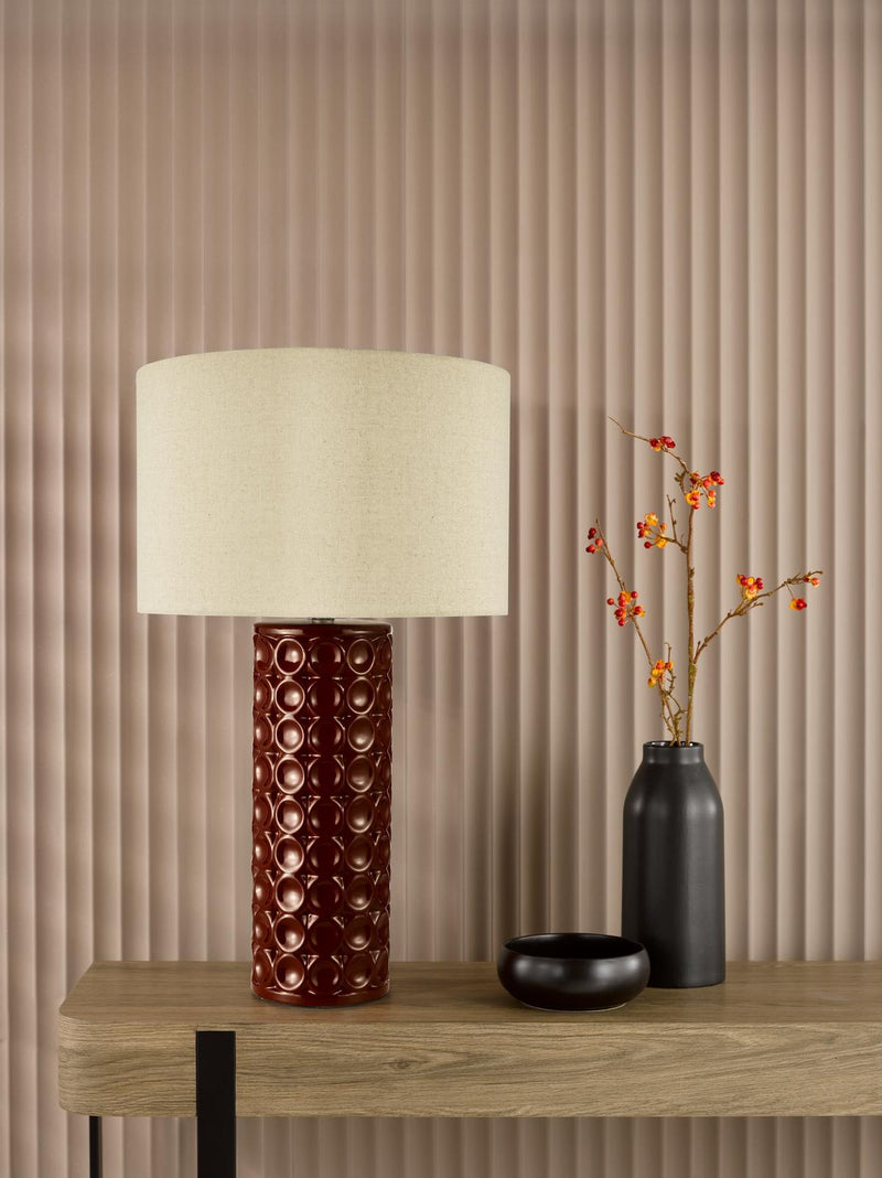 Dar Lighting Raja Table Lamp Red and Antique Bronze With Shade • RAJ4225