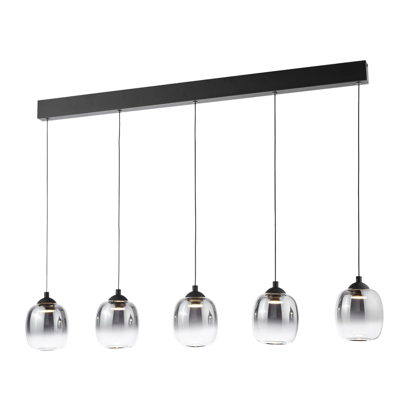 Dar Lighting Ramona 5 Light Bar Pendant Matt Black and Smoked Ombre Glass LED • RAM0522