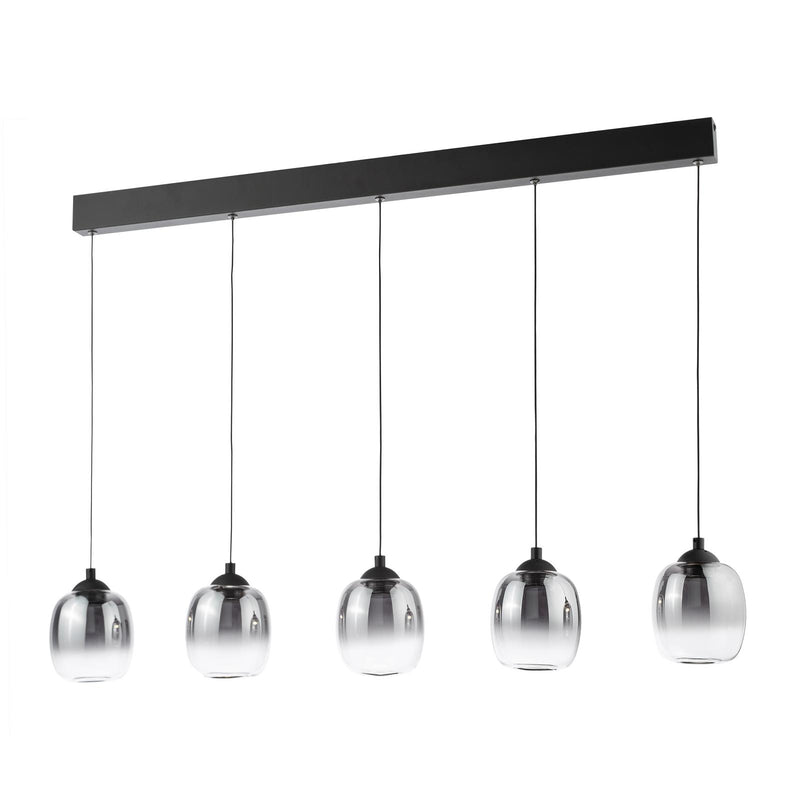 Dar Lighting Ramona 5 Light Bar Pendant Matt Black and Smoked Ombre Glass LED • RAM0522