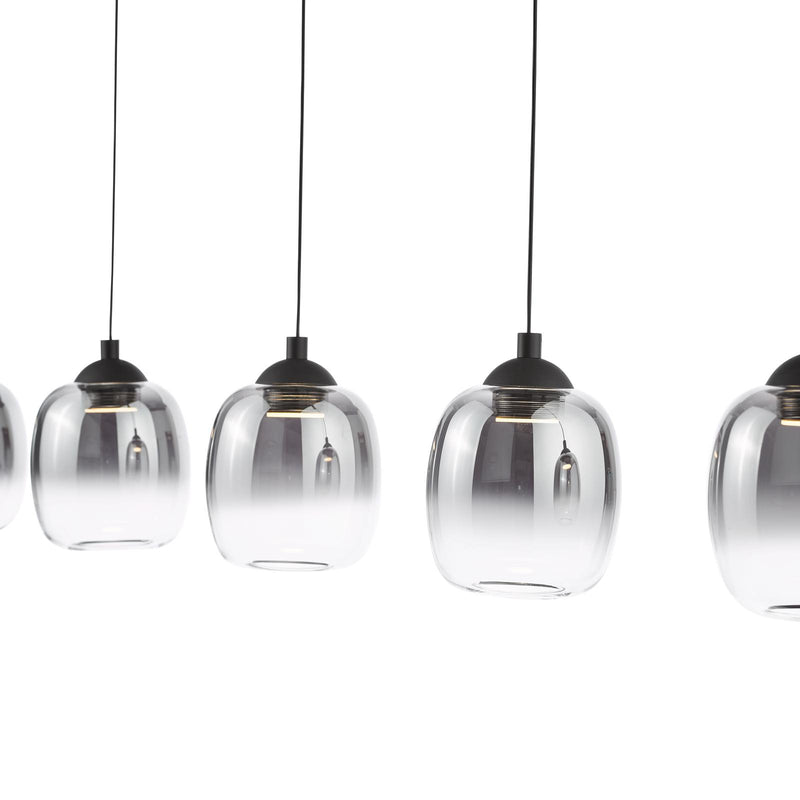 Dar Lighting Ramona 5 Light Bar Pendant Matt Black and Smoked Ombre Glass LED • RAM0522