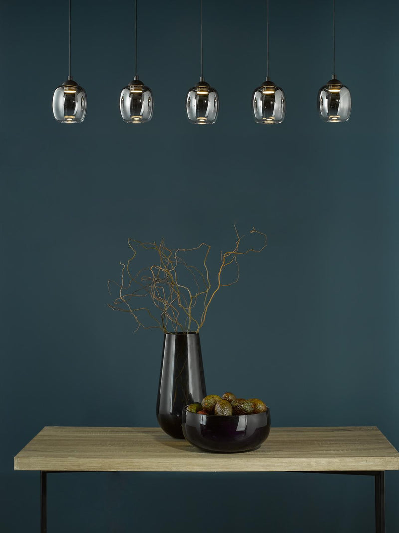 Dar Lighting Ramona 5 Light Bar Pendant Matt Black and Smoked Ombre Glass LED • RAM0522
