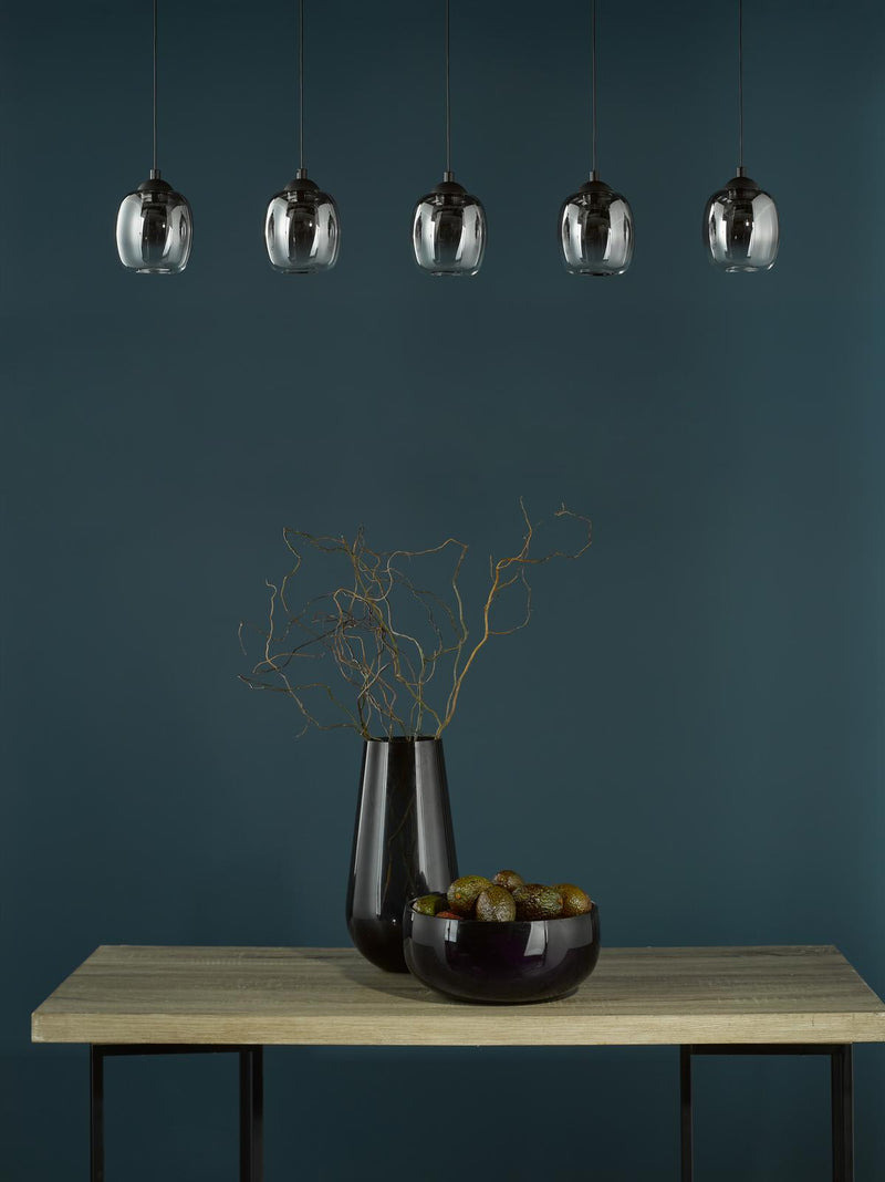 Dar Lighting Ramona 5 Light Bar Pendant Matt Black and Smoked Ombre Glass LED • RAM0522