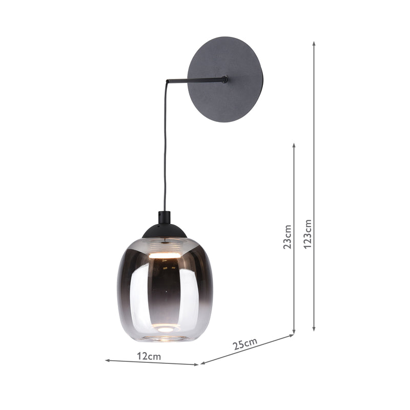 Dar Lighting Ramona Pendant/Wall Light Matt Black Ombre Glass LED • RAM0722