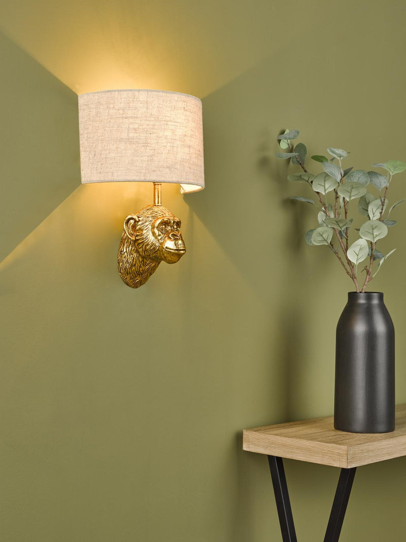 Dar Lighting Raul Monkey Wall Light Gold With Shade • RAU0735