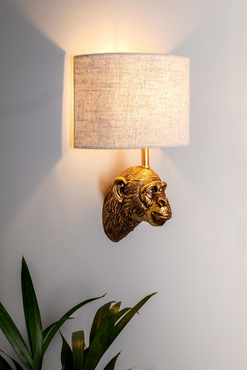Dar Lighting Raul Monkey Wall Light Gold With Shade • RAU0735