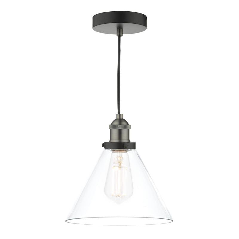 Dar Lighting Ray 1 Light Single Pendant Antique Nickel Clear Glass • RAY0138