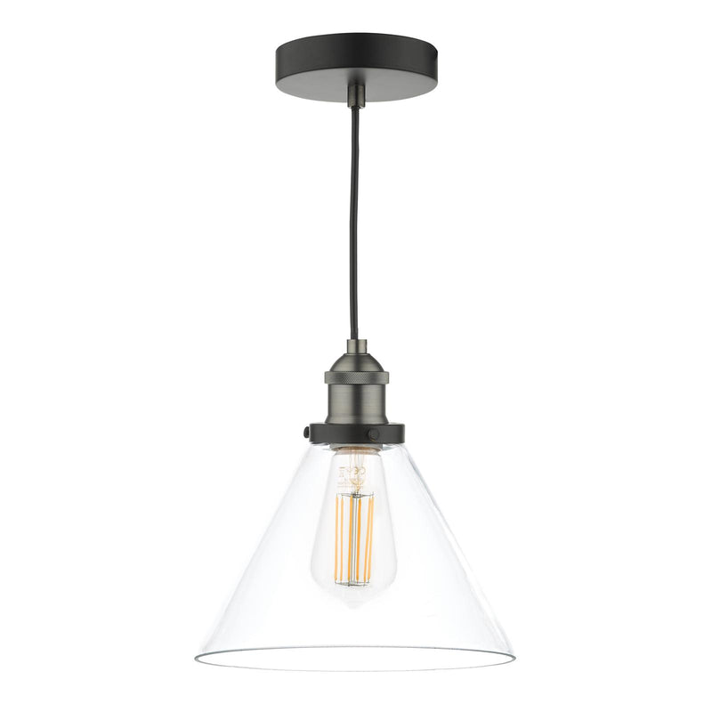 Dar Lighting Ray 1 Light Single Pendant Antique Nickel Clear Glass • RAY0138