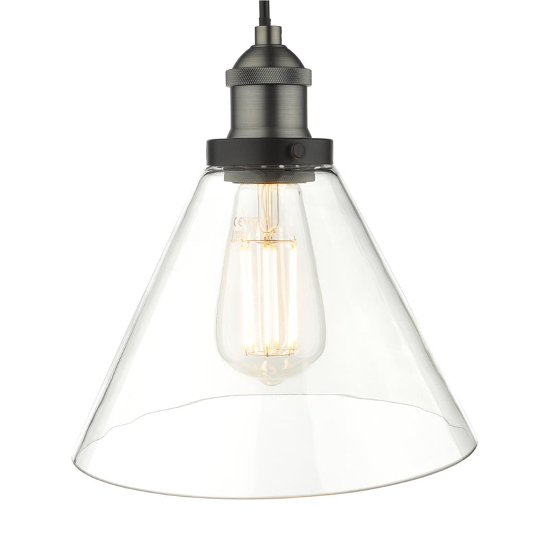 Dar Lighting Ray 1 Light Single Pendant Antique Nickel Clear Glass • RAY0138