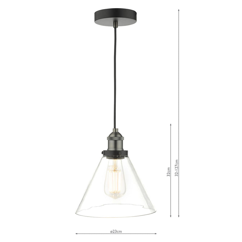 Dar Lighting Ray 1 Light Single Pendant Antique Nickel Clear Glass • RAY0138