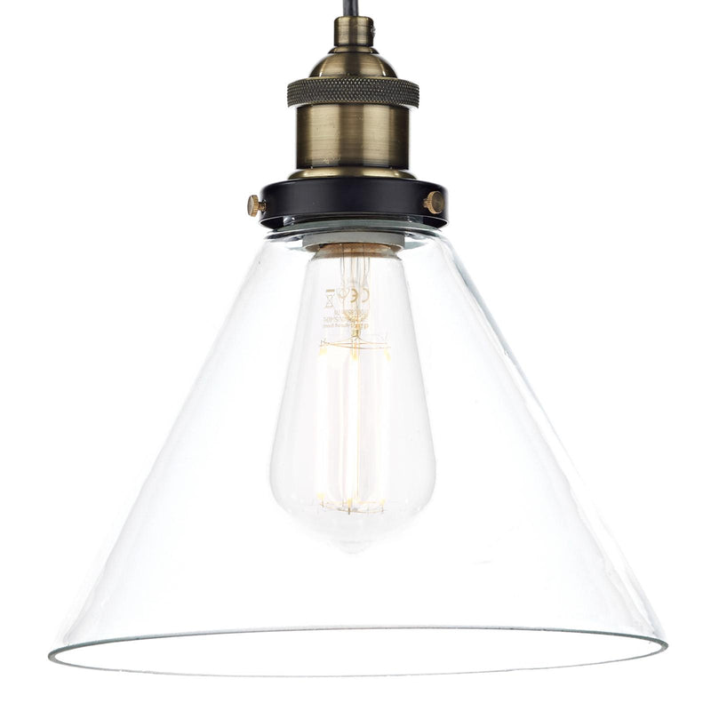 Dar Lighting Ray 1 Light Pendant Antique Brass Clear • RAY0175