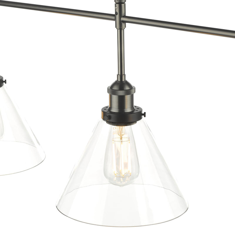 Dar Lighting Ray 3 Light Bar Pendant Antique Nickel Clear Glass • RAY0338