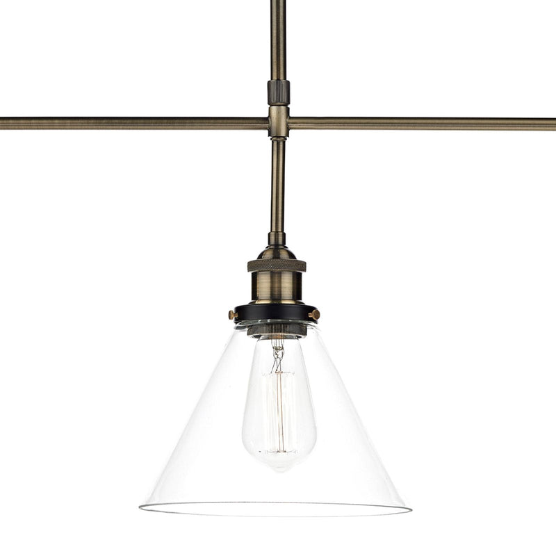 Dar Lighting Ray 3 Light Bar Pendant Antique Brass Clear • RAY0375