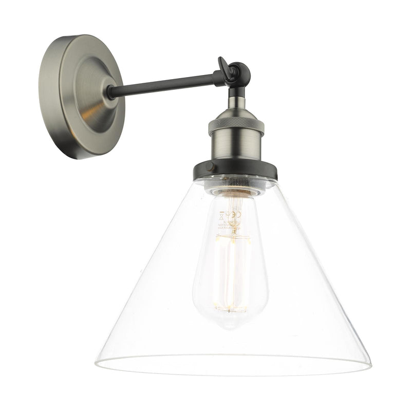 Dar Lighting Ray Single Wall Light Antique Nickel Clear Glass • RAY0738