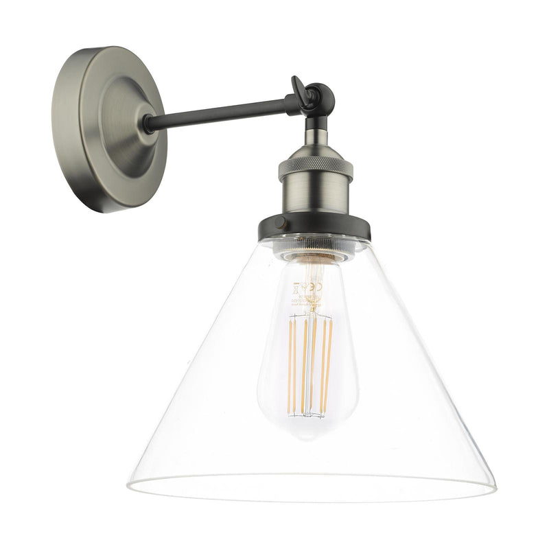 Dar Lighting Ray Single Wall Light Antique Nickel Clear Glass • RAY0738