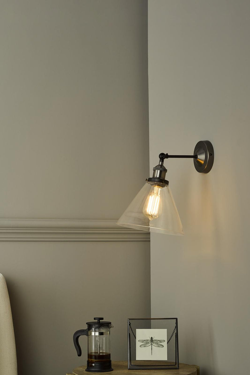 Dar Lighting Ray Single Wall Light Antique Nickel Clear Glass • RAY0738