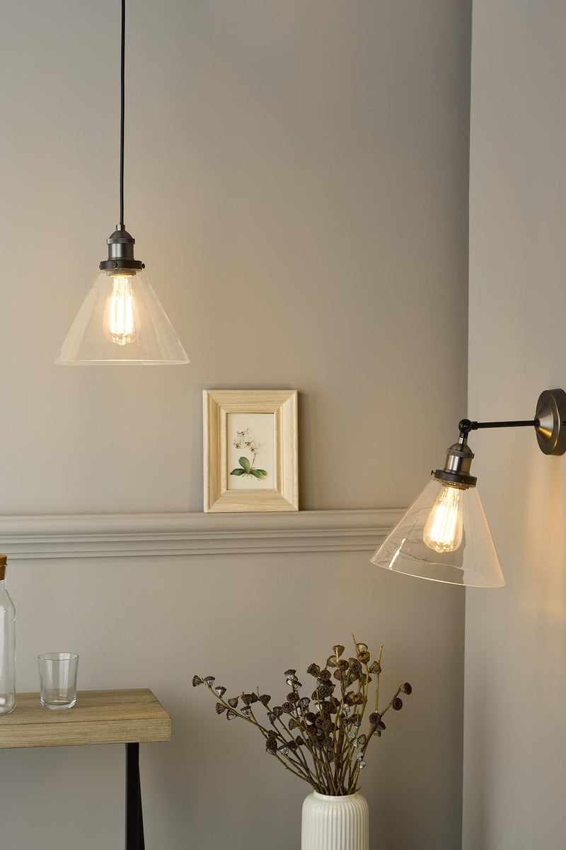 Dar Lighting Ray Single Wall Light Antique Nickel Clear Glass • RAY0738