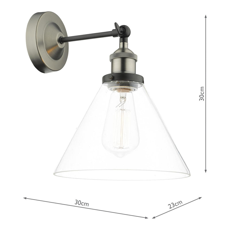 Dar Lighting Ray Single Wall Light Antique Nickel Clear Glass • RAY0738