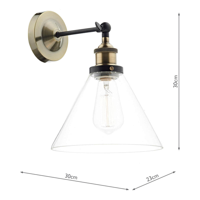 Dar Lighting Ray 1 Light Wall Bracket Antique Brass Clear • RAY0775