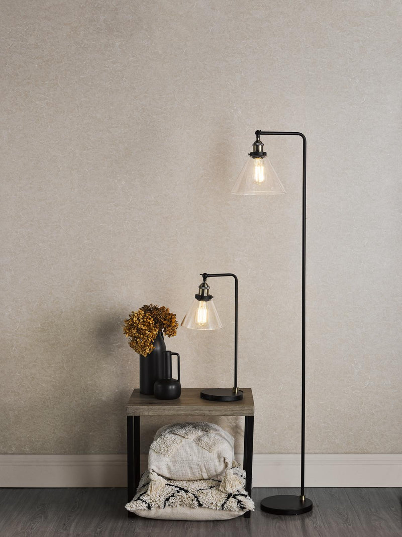 Dar Lighting Ray Floor Lamp Antique Brass and Glass • RAY4975