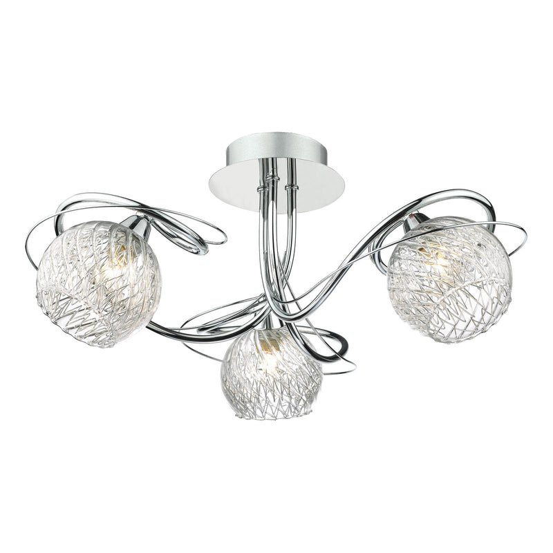 Dar Lighting Rehan 3 Light Semi-Flush Polished Chrome and Ribbed Glass • REH0350