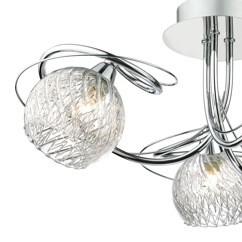 Dar Lighting Rehan 3 Light Semi-Flush Polished Chrome and Ribbed Glass • REH0350