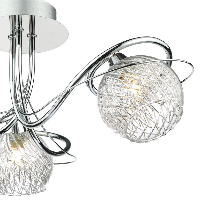 Dar Lighting Rehan 3 Light Semi-Flush Polished Chrome and Ribbed Glass • REH0350
