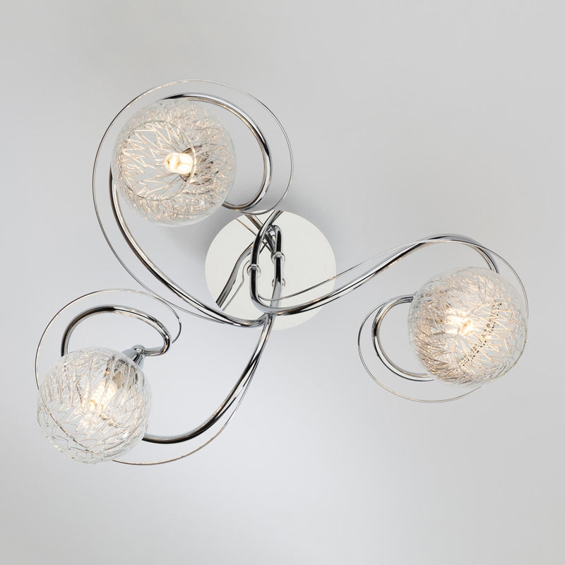 Dar Lighting Rehan 3 Light Semi-Flush Polished Chrome and Ribbed Glass • REH0350