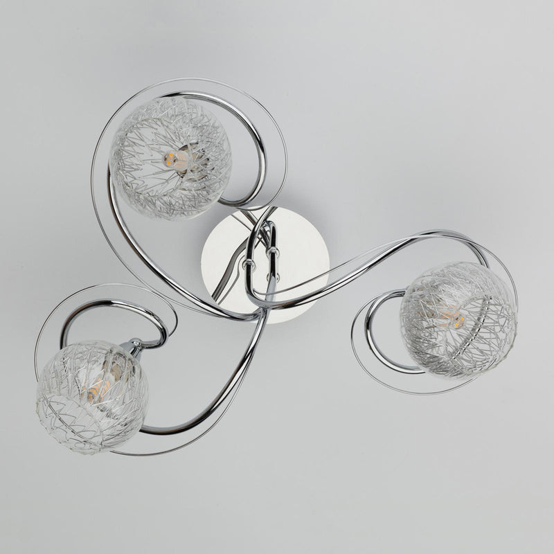 Dar Lighting Rehan 3 Light Semi-Flush Polished Chrome and Ribbed Glass • REH0350