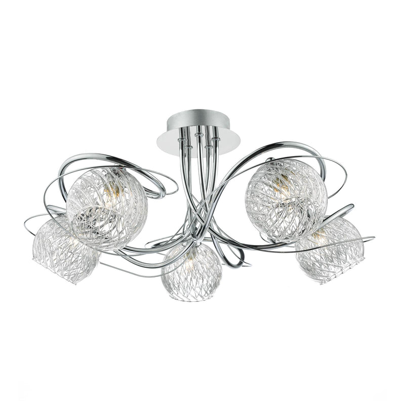 Dar Lighting Rehan 5 Light Semi-Flush Polished Chrome and Ribbed Glass • REH0550