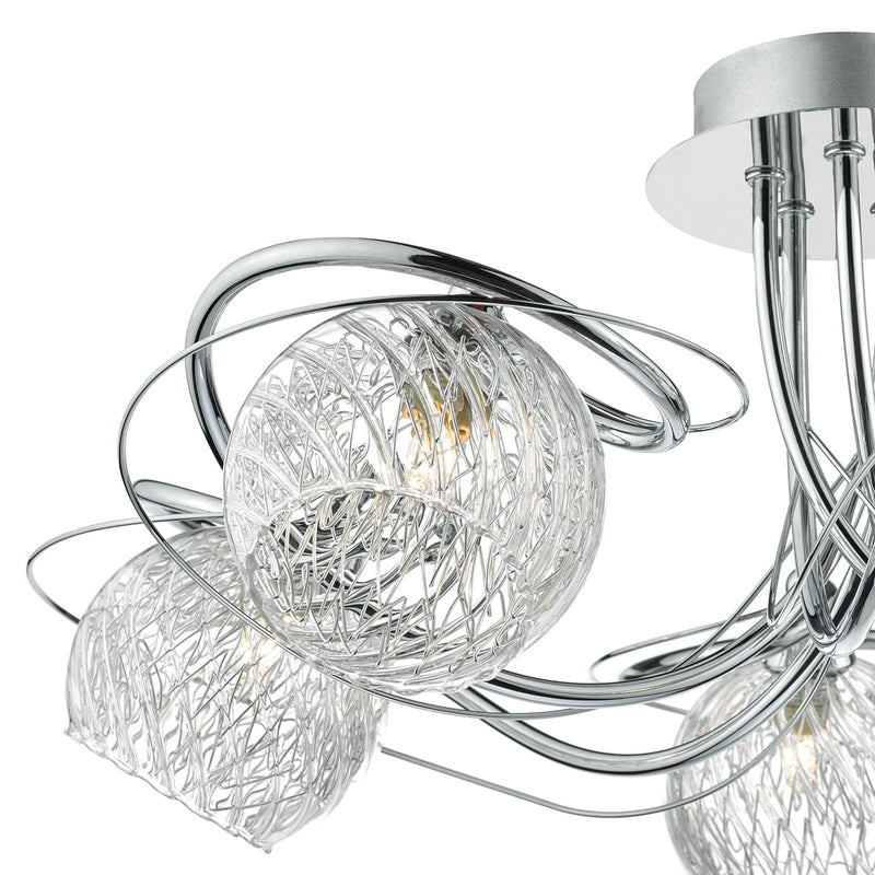 Dar Lighting Rehan 5 Light Semi-Flush Polished Chrome and Ribbed Glass • REH0550