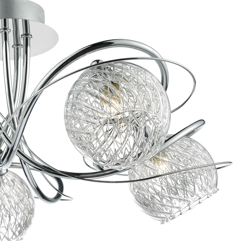 Dar Lighting Rehan 5 Light Semi-Flush Polished Chrome and Ribbed Glass • REH0550