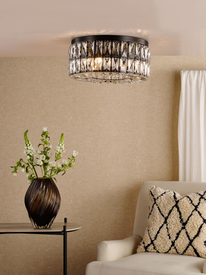 Dar Lighting Relena 4 Light Flush Matt Black and Crystal • REL0422
