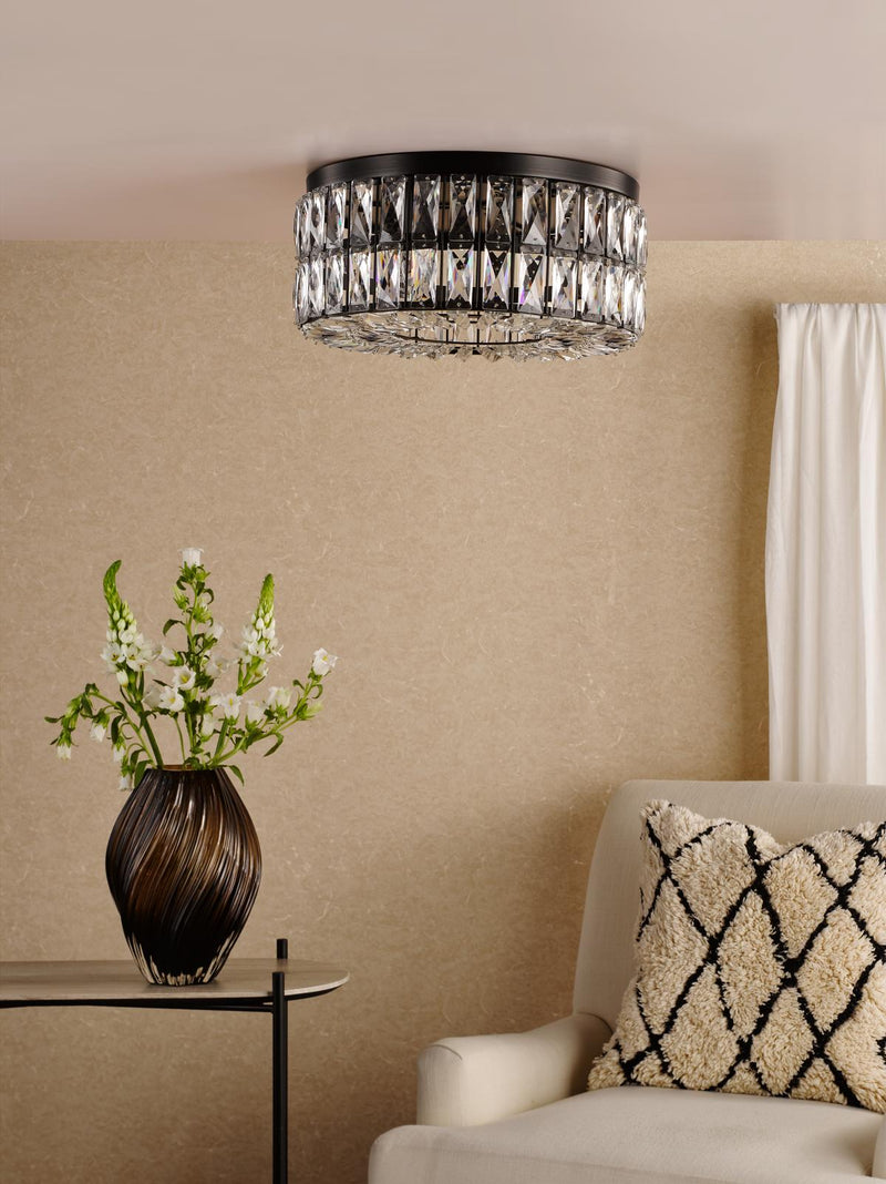 Dar Lighting Relena 4 Light Flush Matt Black and Crystal • REL0422