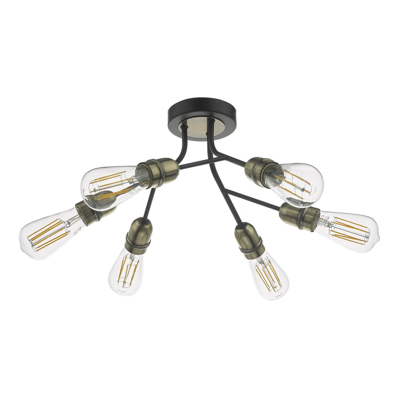Dar Lighting Remy 6 Light Semi Flush Black & Antique Brass • REM0654