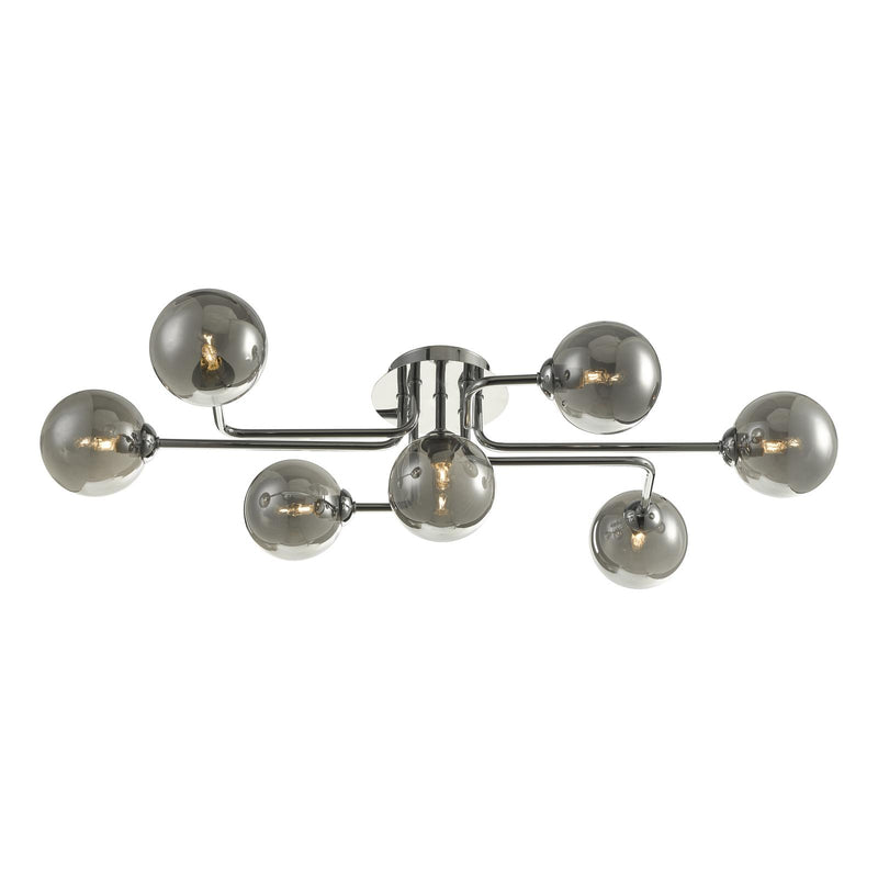 Dar Lighting Reyna 7lt Semi Flush Polished Chrome With Smoked Glass • REY3450-01