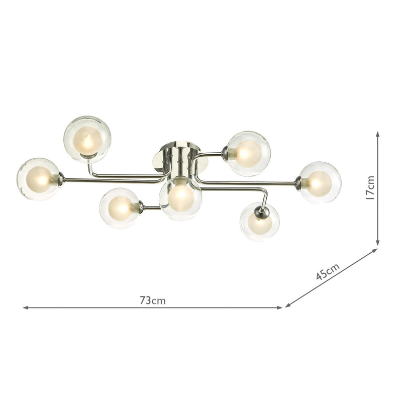 Dar Lighting Reyna 7lt Semi Flush Polished Chrome With Clear/Opal Glass • REY3450-04