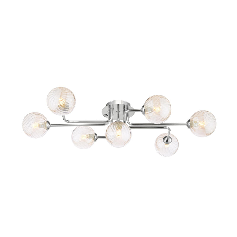 Dar Lighting Reyna 7lt Semi Flush Polished Chrome With Twisted Amber Glass • REY3450-25