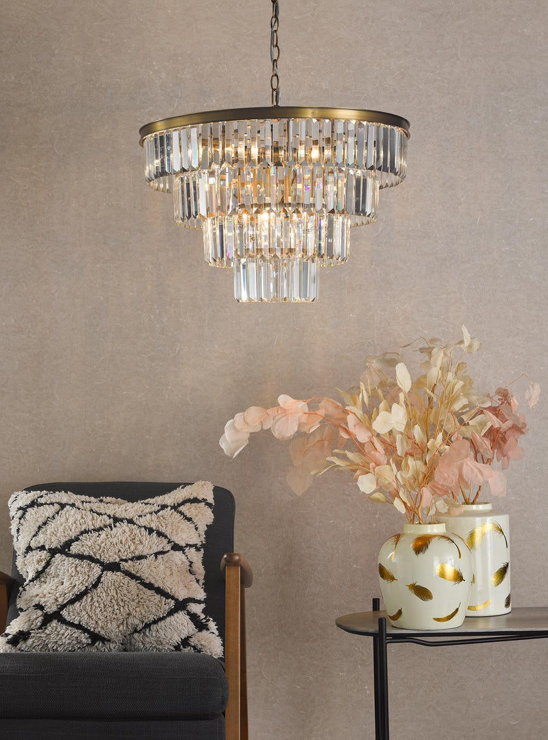 Dar Lighting Rhapsody 6 Light Chandelier Crystal and Natural Brass • RHA0663