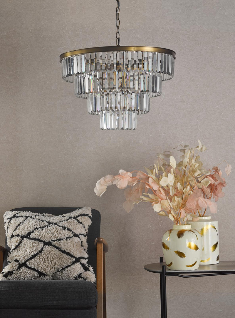 Dar Lighting Rhapsody 6 Light Chandelier Crystal and Natural Brass • RHA0663
