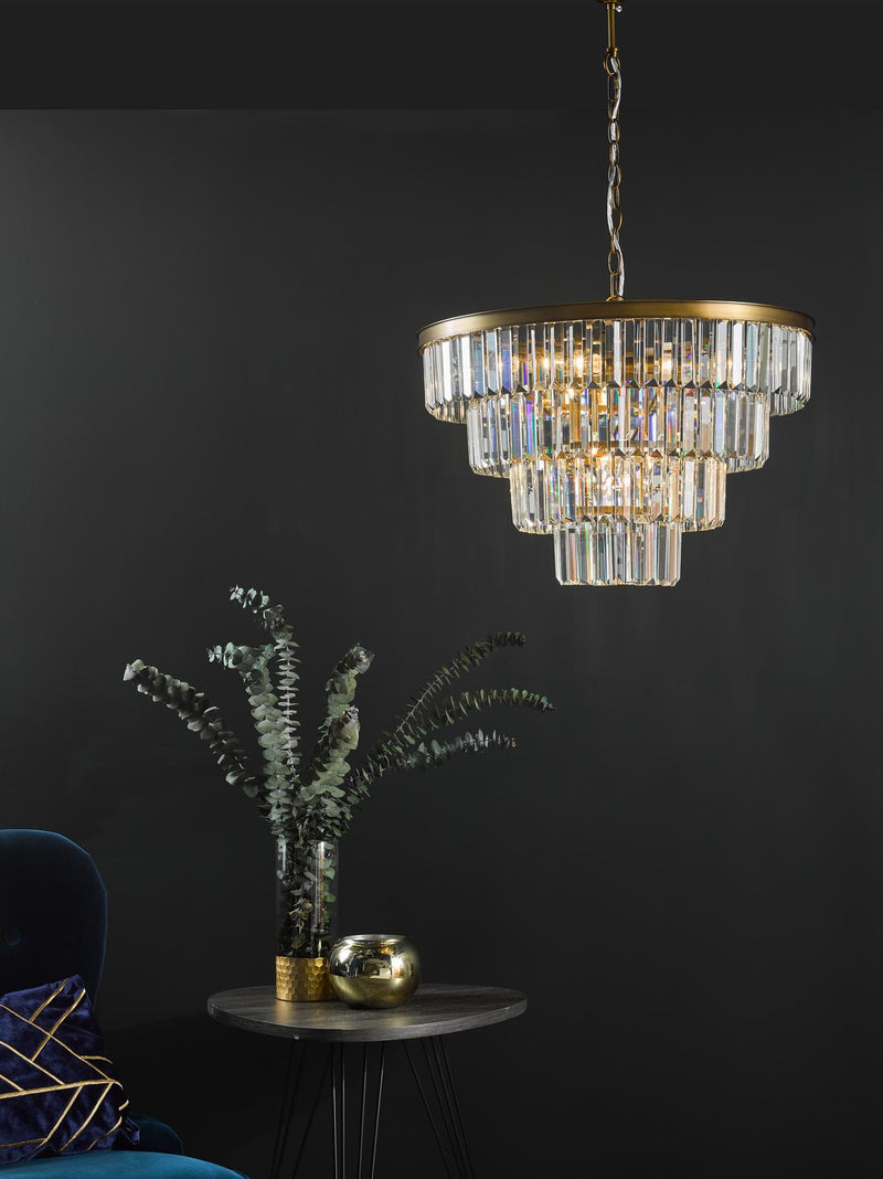 Dar Lighting Rhapsody 6 Light Chandelier Crystal and Natural Brass • RHA0663