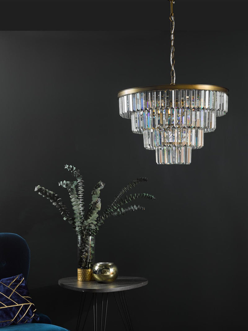 Dar Lighting Rhapsody 6 Light Chandelier Crystal and Natural Brass • RHA0663