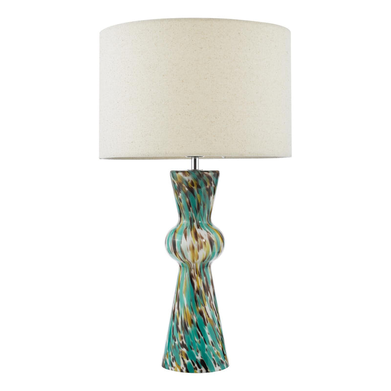 Dar Lighting Rheneas Table Lamp Blue Art Glass and Polished Chrome With Shade • RHE4223