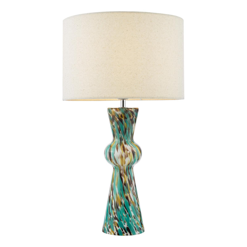 Dar Lighting Rheneas Table Lamp Blue Art Glass and Polished Chrome With Shade • RHE4223