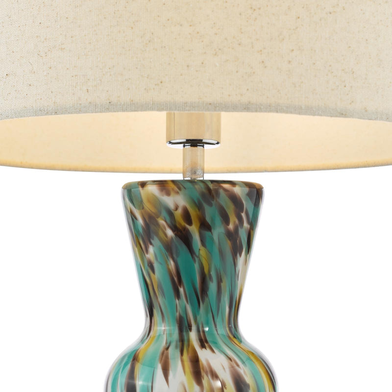 Dar Lighting Rheneas Table Lamp Blue Art Glass and Polished Chrome With Shade • RHE4223