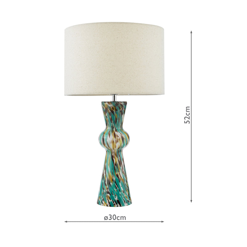 Dar Lighting Rheneas Table Lamp Blue Art Glass and Polished Chrome With Shade • RHE4223